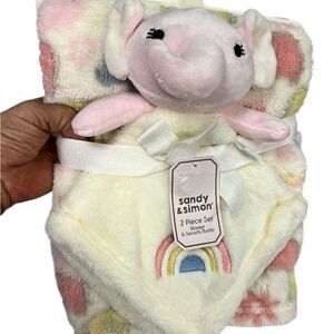 Sandy & Simon 2pc Baby Plush Blanket 30x36 + Pink Elephant Security Buddy